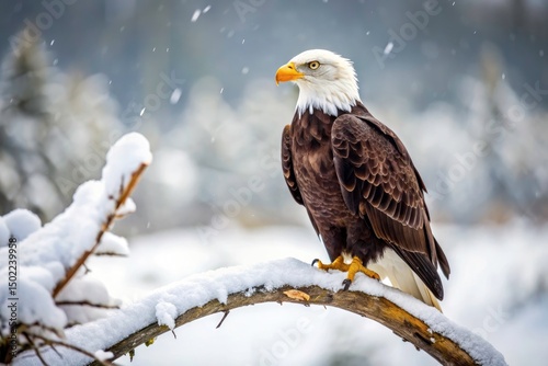Majestic Bald Eagle, Freedom, Power, Wildlife, Bird, Nature, Photography, White Background, Barren Branch, Landscape