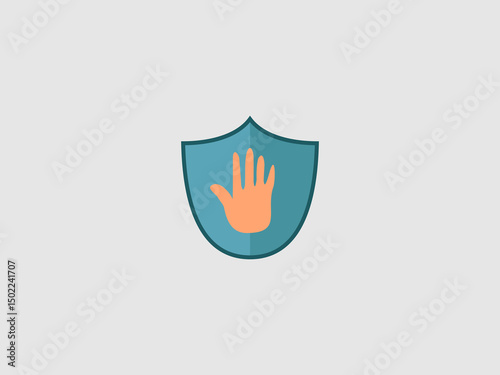 shield with an open orange hand symbol in its center