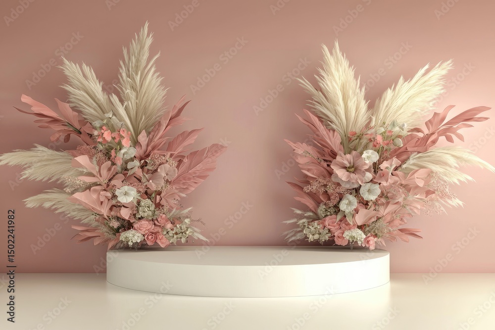 Elegant floral display on a minimalist pedestal. Elegant floral display on a minimalist pedestal.