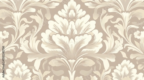 Beige and cream damask pattern, ornate floral design