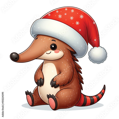 Christmas Aardvark Santa Hat Vector Illustration