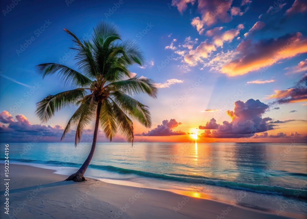 Fototapeta premium Minimalist Summer Beach Paradise: Tropical Getaway - Sun, Sand, & Sea Escape