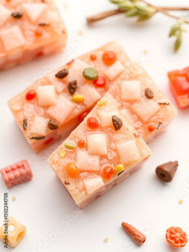 Candy comfit, Chinese sweetmeat made of many ingredientson on white background.
