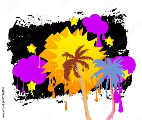Palm Tree graffiti. Abstract modern street art decoration performed in urban painting style.