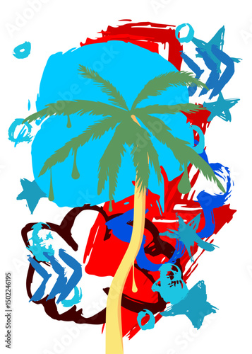 Palm Tree graffiti. Abstract modern street art decoration performed in urban painting style.