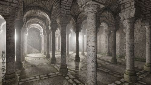 interior of an ancient castle with columns