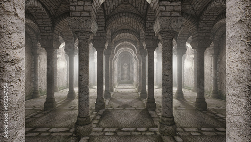 interior of an ancient castle with columns