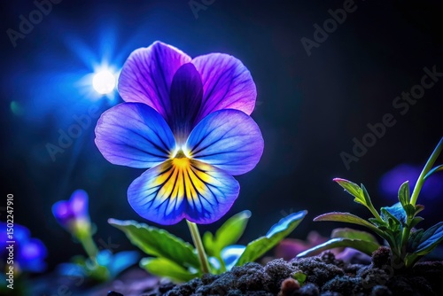 Night Photography: Field Pansy (Viola arvensis) - Stunning Dark Bloom Closeup