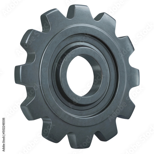 Close up 3D rendering of a gear on transparent background