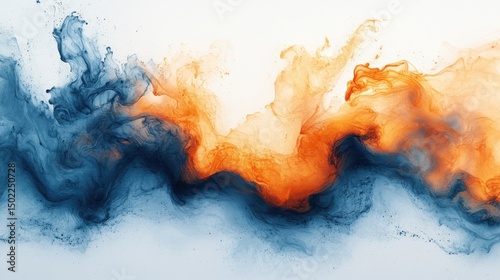 Abstract Peacock Blue & Sienna Watercolor Wash - Handmade Paper Texture with Organic Ink Flow, Branding/Web Background/Print Design Element photo