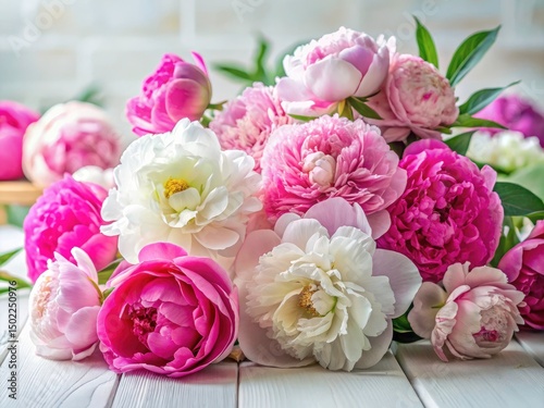 Panoramic Peony Bloom Photography: Hipster White Table Decor, Floral Still Life