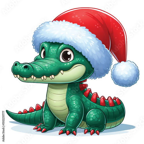 Christmas Alligator Santa Hat Vector Illustration