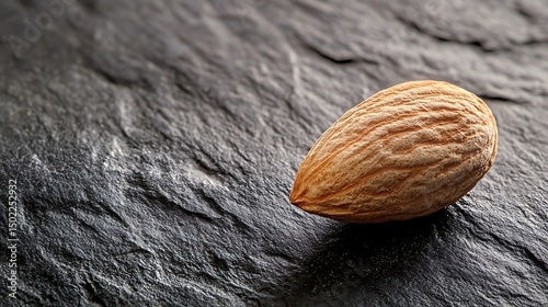 Single Almond on Dark Slate Background