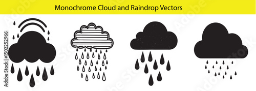 Monochrome Cloud and Raindrop Vector Icons Free Downloadable Graphics