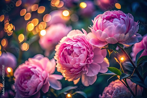 Pink Peony Bloom Closeup, Soft Focus Floral Photography, Night Photography, Delicate Flower Wallpaper, Vertical Image