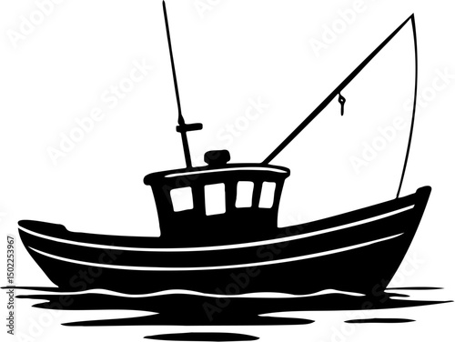 silhouette vector illustration of a fishing boat, isolated on white
