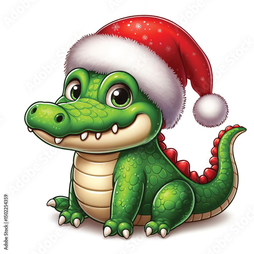 Christmas Alligator Santa Hat Vector Illustration