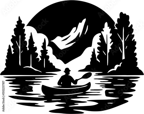 silhouette vector illustration of people riding a boat, isolated on white