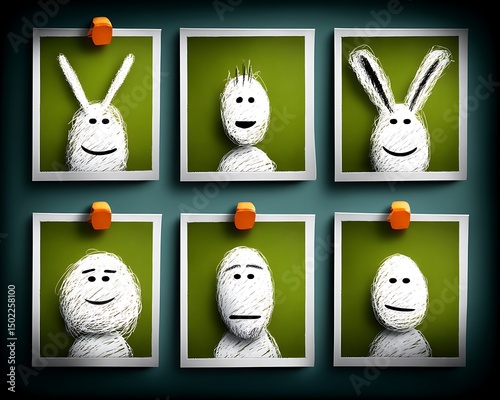 Cartoon Portraits on Green Background