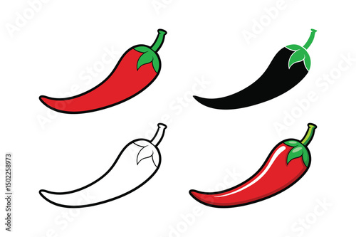 cartoon chili pepper icon set vector illustration on white background