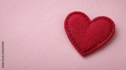Romantic Red Felt Heart on Pink Background  Valentine s Day  Love  Romance