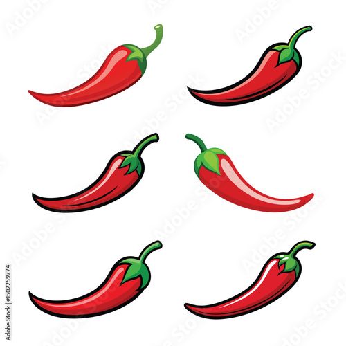 cartoon chili pepper icon set vector illustration on white background