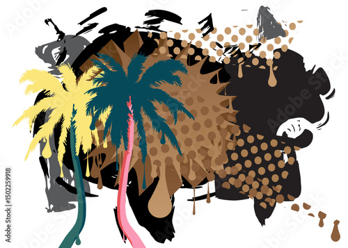 Palm Tree graffiti. Abstract modern street art decoration performed in urban painting style.