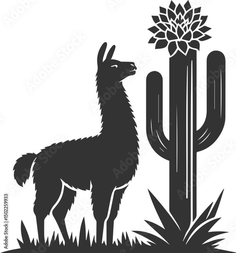 Vector llama alpaca animal art drawing silhouette