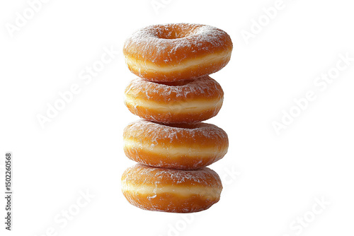 Vertical Arrangement of Delicious Glazed Donuts with Granulated Sugar Isolated on Transparent Background
