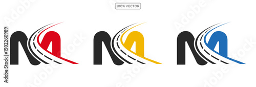 M letter road way logo creative design template in transparant background