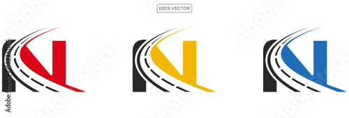 N letter road way logo creative design template in transparant background