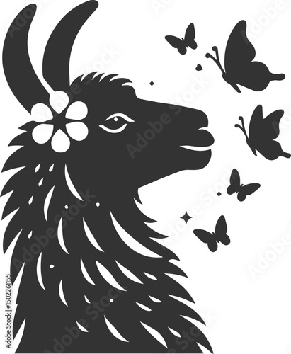 Vector llama alpaca animal art drawing silhouette