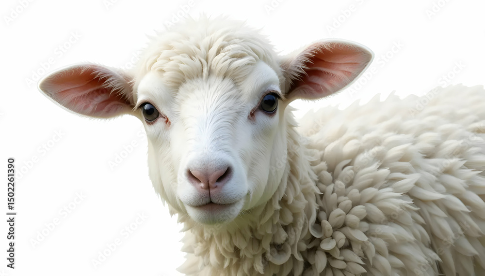 Fototapeta premium Young sheep looking at camera isolated on transparent background