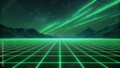 Neon Grid Landscape a Retro Synthwave Future with Mountains
