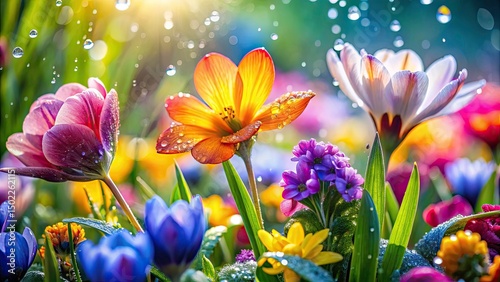 Spring Garden Macro Photography: Vibrant Flowers, Dewdrops, Insects Close-Up