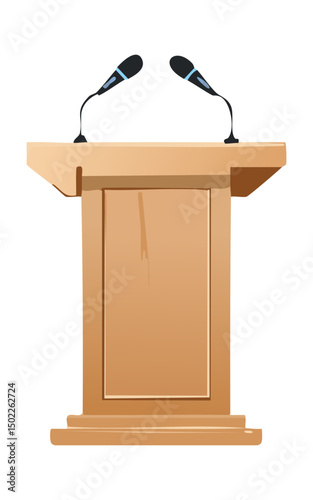 Wooden podium with dual microphones illustration