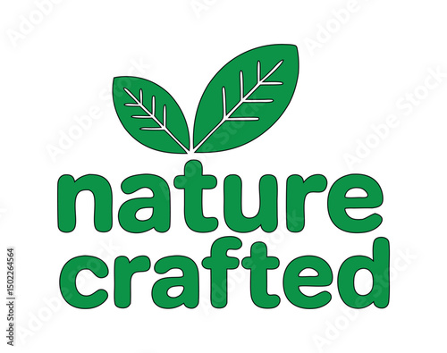 Nature Crafted Green Text Logo with Leaf Icon