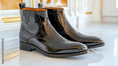 Elegant black leather brogue ankle boots polished finish