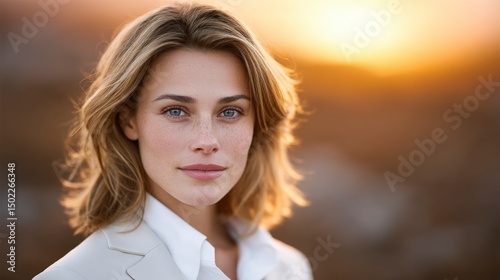 Golden Hour Portrait  Freckled Woman  Sunset  Soft Light  Professional Headshot