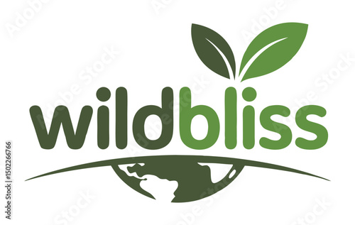 WildBliss Green Text Logo with Earth Sphere