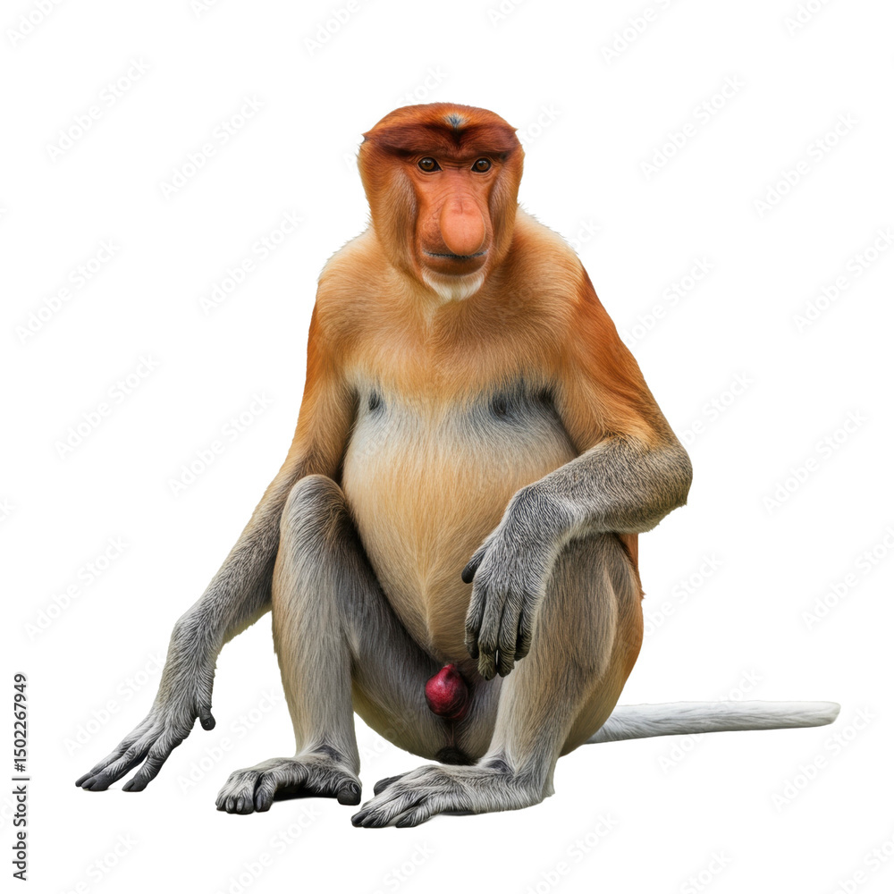 Naklejka premium Proboscis Monkey Sitting and Facing Forward