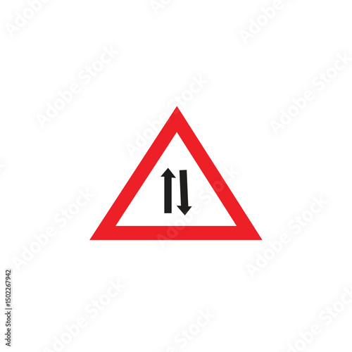 image of a two-line triangle traffic sign vector illustration of a two-line triangle traffic sign to warn road users to be careful of the potential danger of two-way traffic without a divider