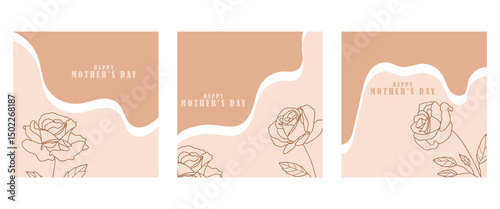 Mother's Day Rose Line Art Vector Illustration Set
