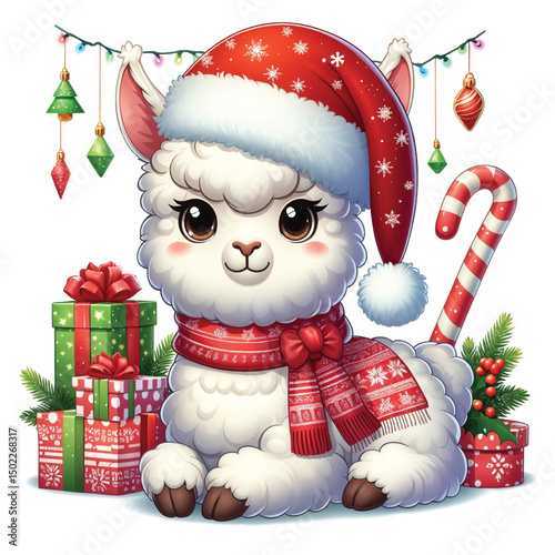 Christmas Alpaca Santa Hat Vector Illustration