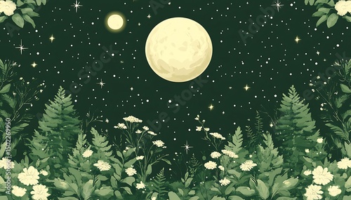 Night Sky with Lush Plants