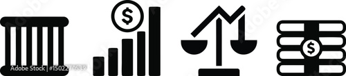 Bars for Wealth Vector Set – Silhouette Icons on Transparent Background