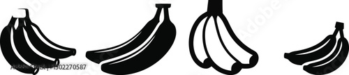 Banana Bunch Vector Set Silhouette | Transparent Background Clipart

