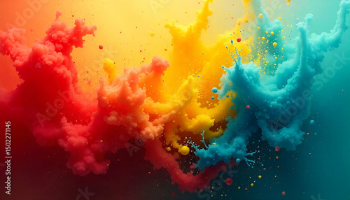 Vibrant abstract colors erupting and splashing across the image frame