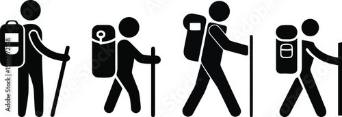 Backpacker Walking Silhouette Vector Set on Transparent Background