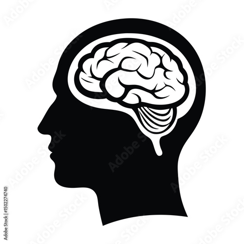 Silhouette of a human head with a brain illustration inside